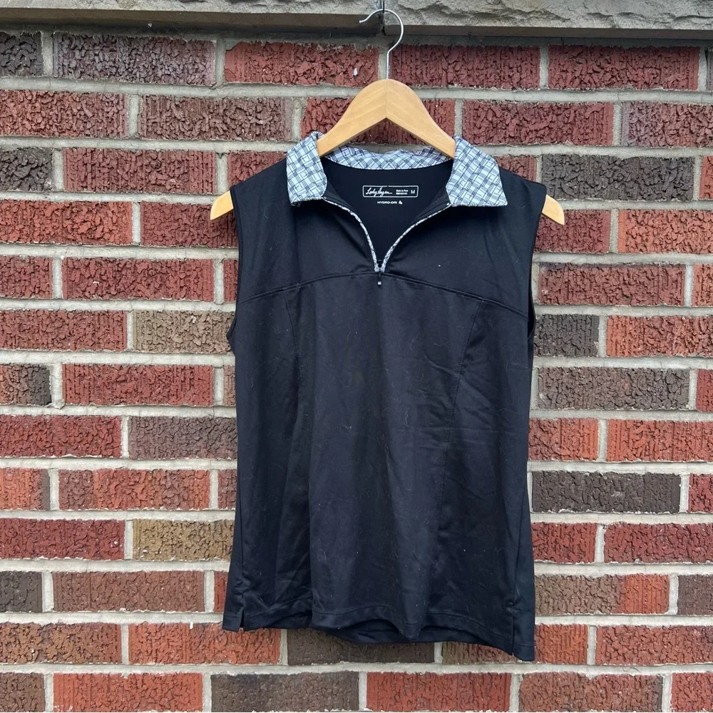 Lady Hagen Black and White Grid Collar Sleeveless Athletic Tennis Tank Top